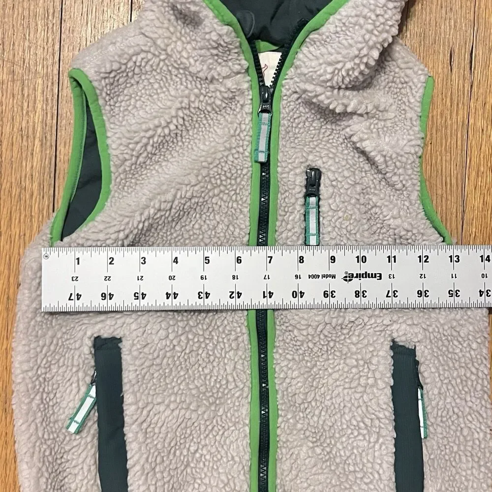 MINI BODEN Sherpa Teddy Zip Up Vest Beige Hooded Gray Lining Pocket Size 7/8